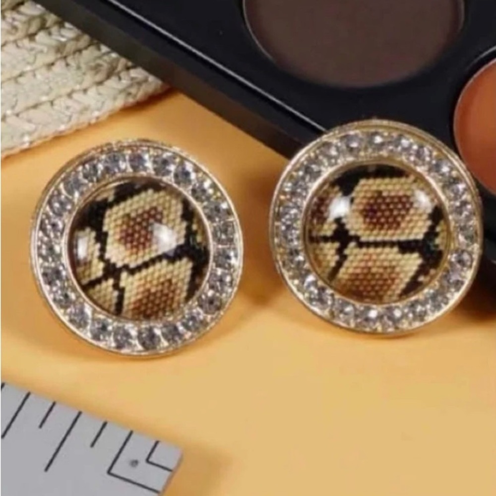 Superstar Accessories Zirconia Snake Print Stud Earrings Brown, Black, & Gray